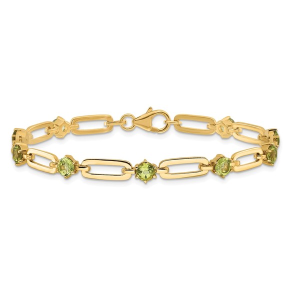 925 SS Gold-tone 5mm 3.6PE Peridot August Birthstone Paperclip Chain Bracelet - Picture 4 of 6